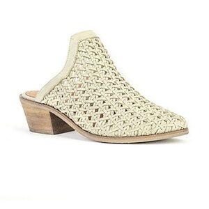Crevo Anthropologie Woven Cream Leather Mule Neva Almond Toe Block Heel Booties